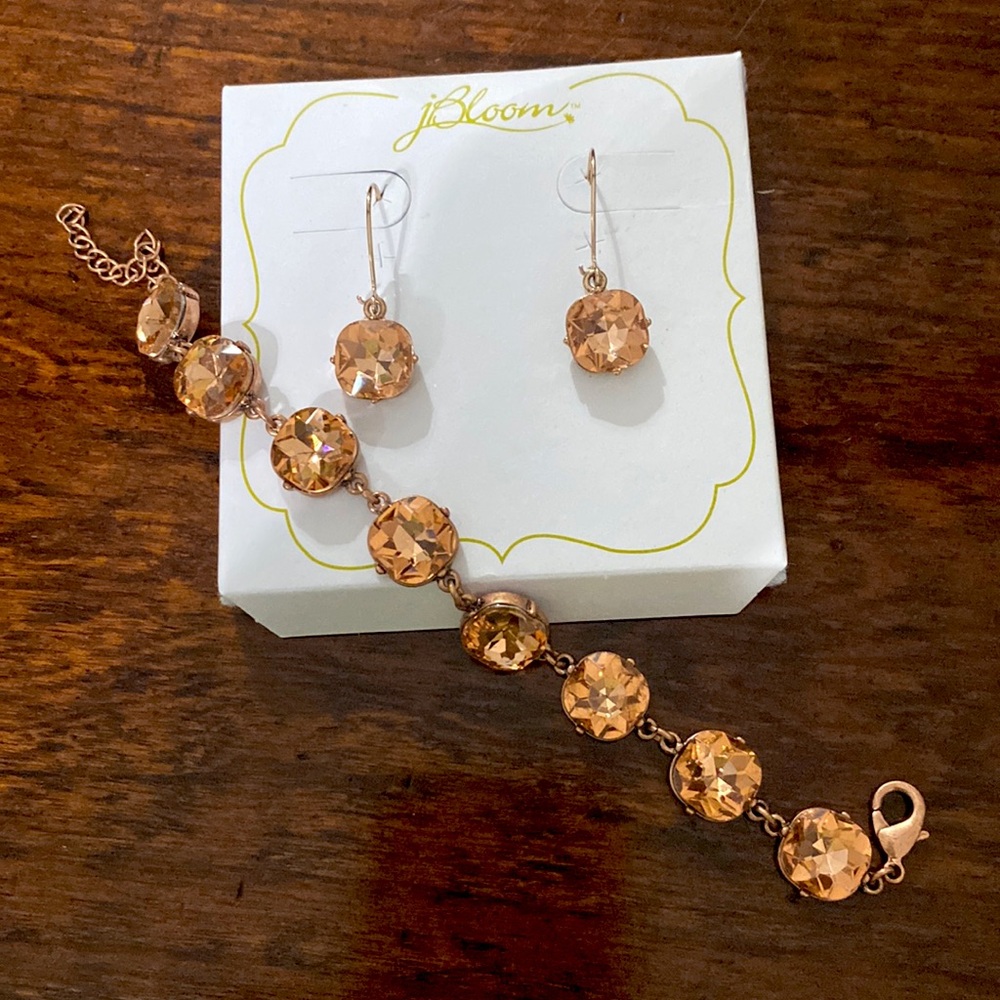 Pink rhinestone earrings and bracelet